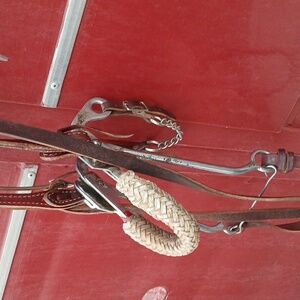 Mechanical Hackamore Bridle Braided Nose Band Double Split Reins W/ Chin Strap
